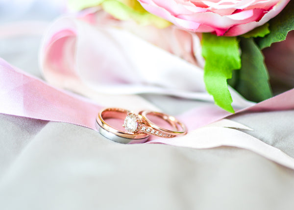 Moissanite wedding ring and matching wedding band