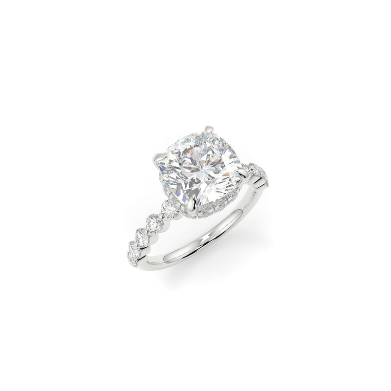 A moissanite engagement ring.