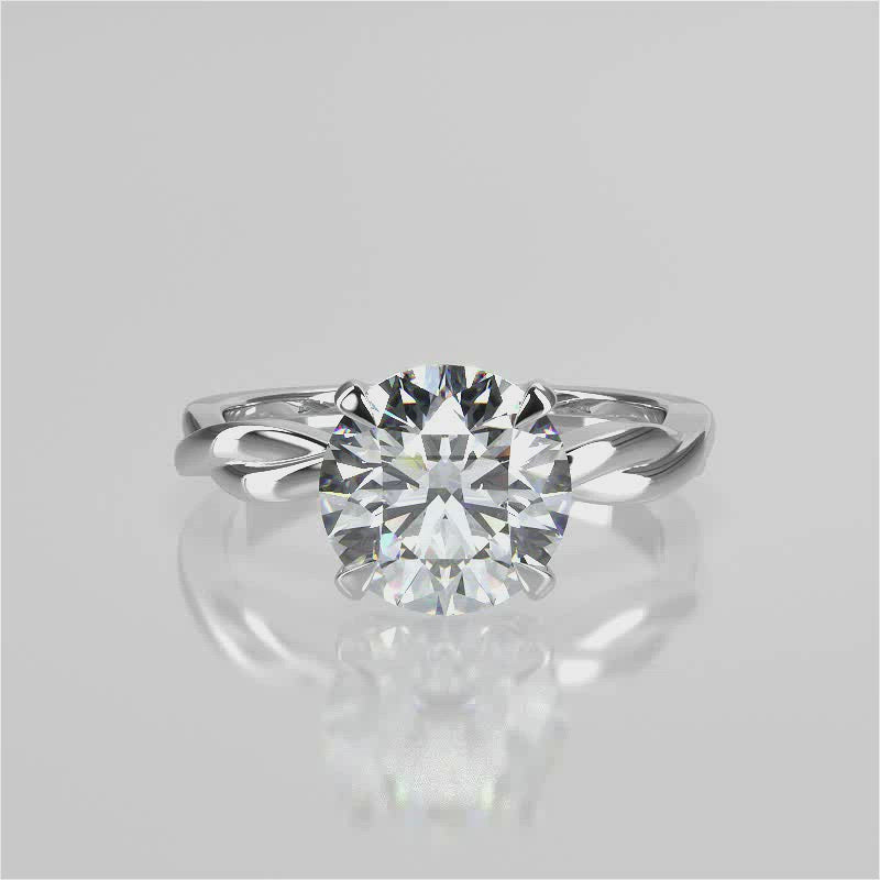 A Twisted Vine round cut Ice Moissanite ring.