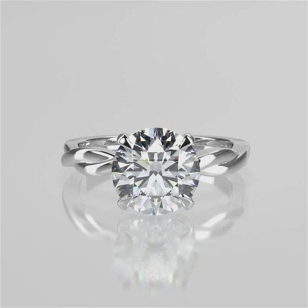 A Twisted Vine round cut Ice Moissanite ring.